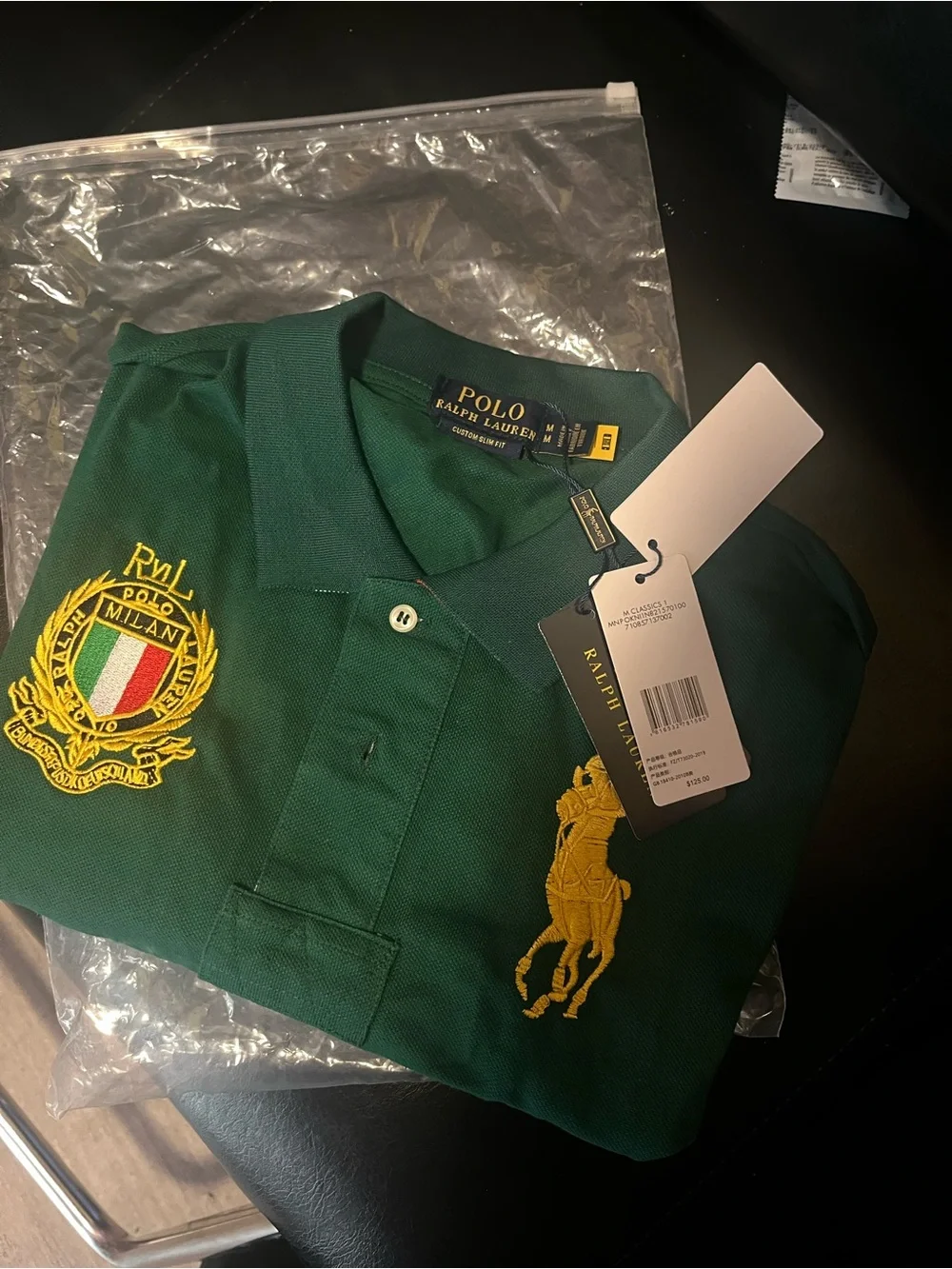 Ralph Lauren Green Polo with Gold Crest & Pony Embroidery